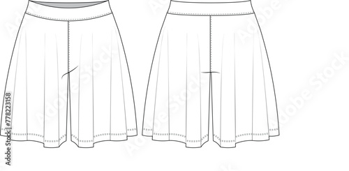 flared elastic short sleepwear nightwear pajama activewear sportwear template technical drawing flat sketch cad mockup fashion woman design style model
