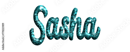 Sasha - light blue glitter color - style -name - three-dimensional effect tubular writing - Vector graphics - Word for greetings, banners, card, prints, cricut, silhouette, sublimation