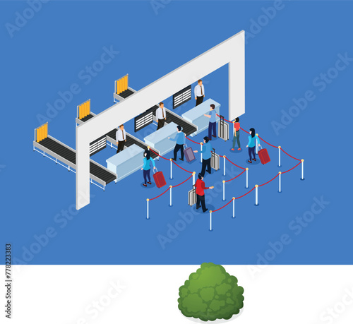 Traveler queue from airport terminal check in