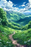 Painting of a Lush Green Valley