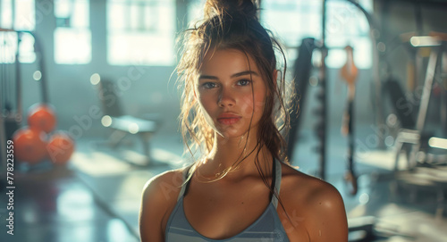 Portrait beauty fitness woman workout at gym
