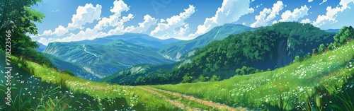 Green Valley With Mountains Painting