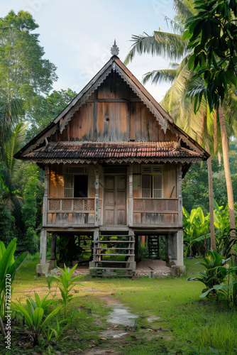 An isolated Malay traditional house © grey