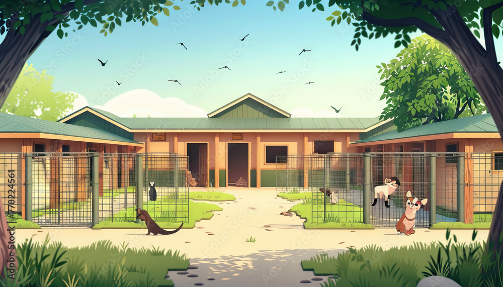 Animal Rescue Shelter A shelter set with animal enclosures, adoption