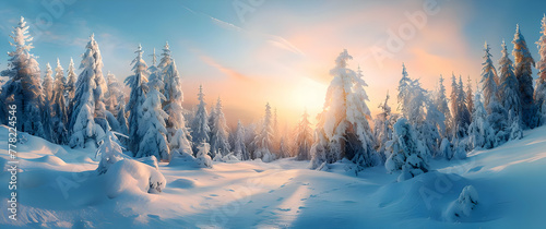 Winter background with snow covered trees and freshness. High-resolution © fillmana