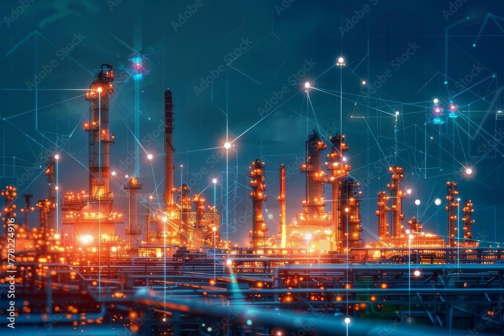 Fototapeta premium An environmentally conscious industrial complex powered by IoT solutions with sensors that optimize energy use.
