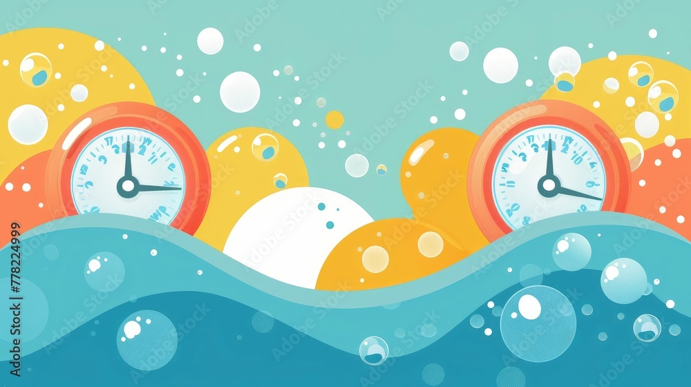 Naklejka premium Baby Bath Thermometers Ensuring Ideal Water Temperature Surrounded by Playful Bubbles in D