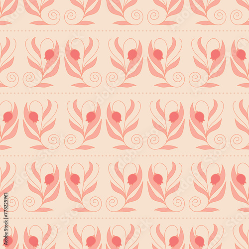 Seamless decorative elegant pattern with cute tulips. Print for textile, wallpaper, covers, surface. For fashion fabric. Retro stylization.