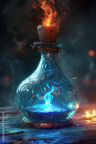 An isolated colorful glowing magical potion 
