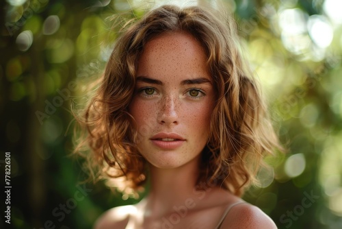 Woman With Freckled Hair and Green Eyes