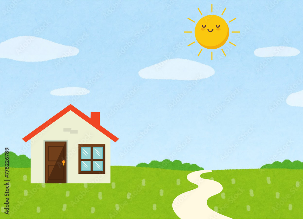 cartoon sunny blue sky home with space for text - 1