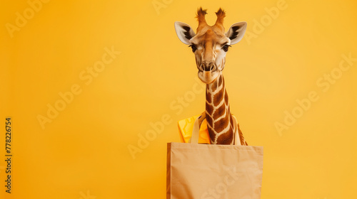 Cheerful Giraffe Delivery, a cheerful giraffe with a courier bag, Spreading Joy with Each Package, Courier Bag in Tow © Graphic Master