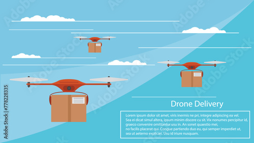 Drone Delivery Services with Parcel in the Sky. Modern technology and post vector art