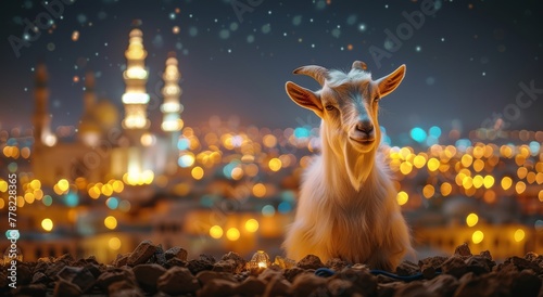 Goat Qurban Eid al adha mubarak festival islamic background Generated with Ai Tools photo