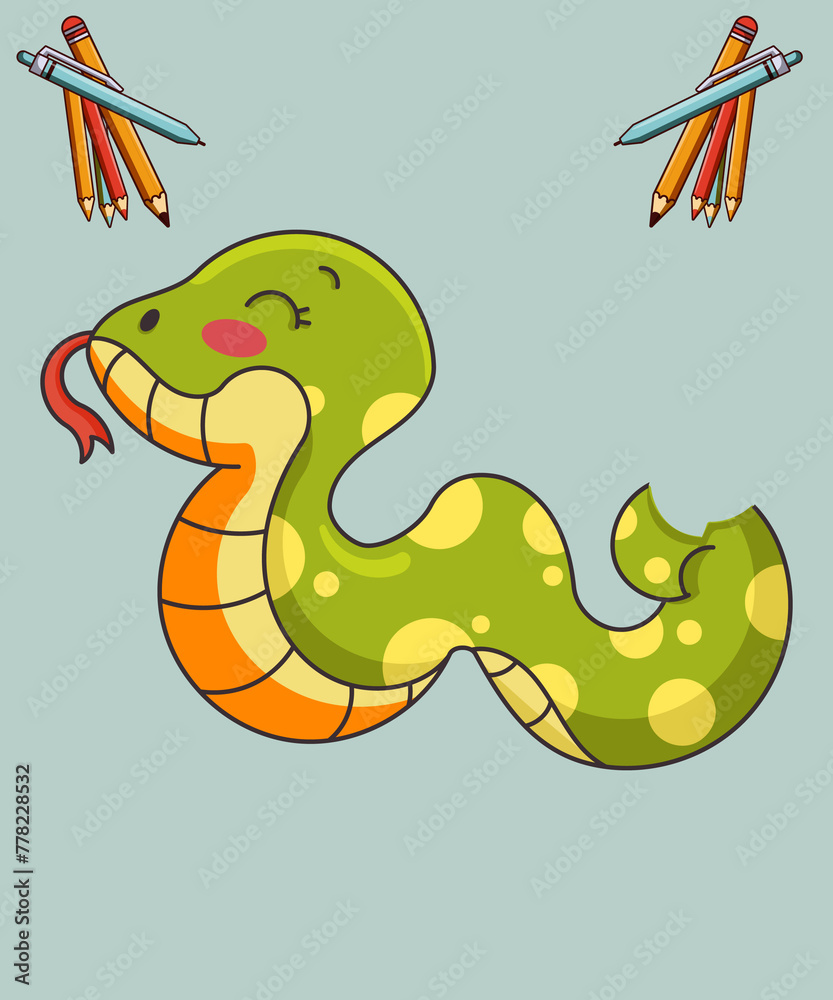 Fototapeta premium Cute snake cartoon photo.