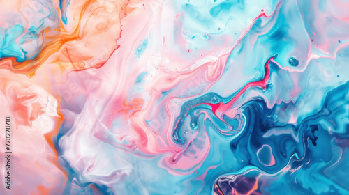 An abstract painter's drawing with colorful paint in a style that includes vibrant illustrations, smooth curves, and a mix of pink and blue hues.