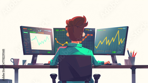 株価チャートを見る人のイラスト