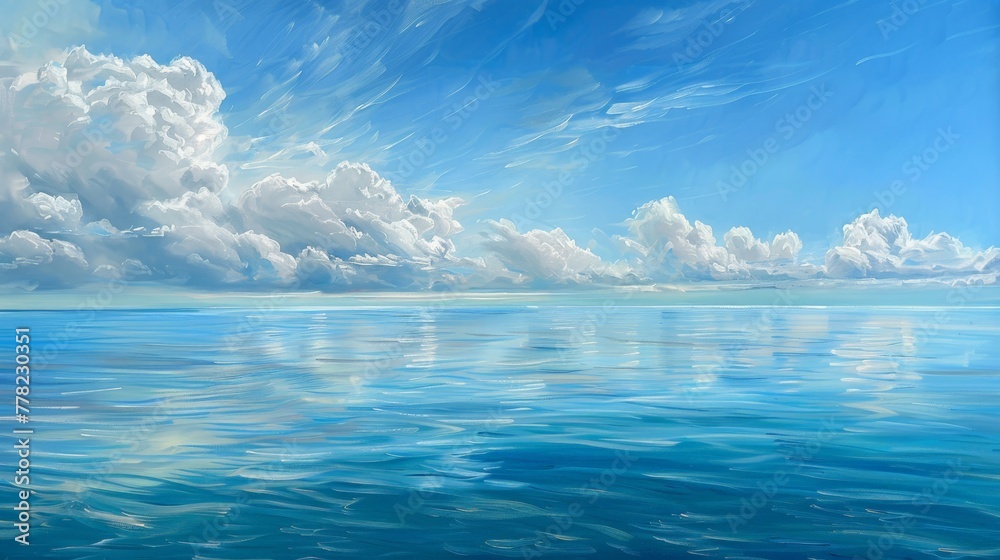 Ocean Painting With Clouds