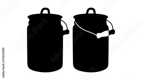 old enamel cans for milk, black isolated silhouette