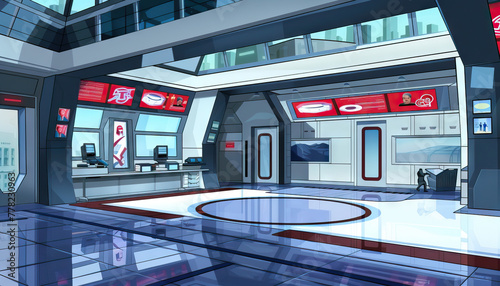 Headquarters A high-tech headquarters set with secret passages, crime-fighting gadgets, and superhero training areas for superhero-themed shows photo