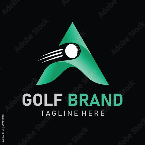 Golf logo with golf ball inside of letter A design