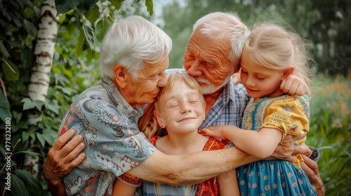 Happy familiy generations hug photo