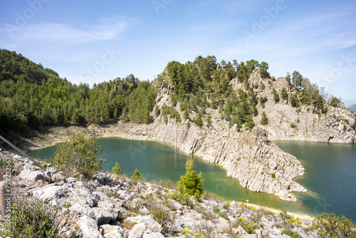 Scenic view of Karacaoren dam , barrage ( Karacaoren Baraj Golu )  from Karadag with Beautiful mountainous scenery with lots of nature, Burdur, Turkey photo