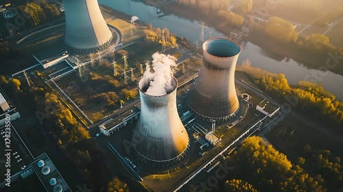 Generative AI : Aerial view to Temelin nuclear power plant. This power station is important source of electricity  photo