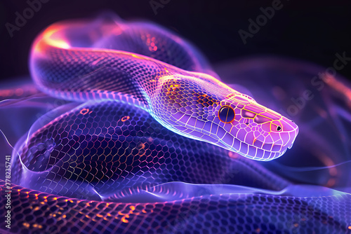 wireframe snake against luminous translucent backdrop, ideal for futuristic designs and wildlife concepts