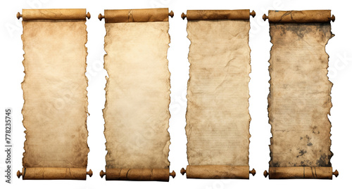 Set of ancient parchment scrolls, cut out