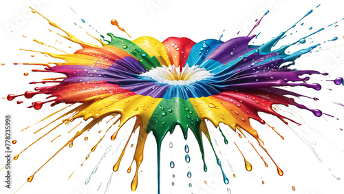 LGBTQ pride flag bursting into a vibrant splash with radiant rainbow hues. Transparent background. Generative AI © Janis