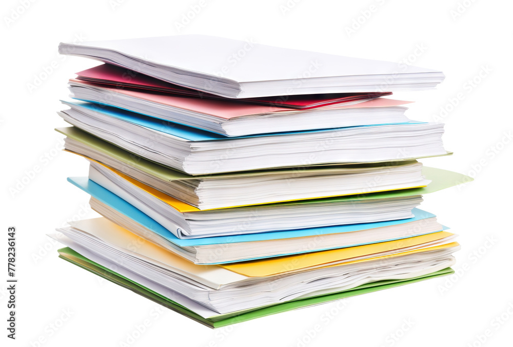 Towering stack of paperwork and files, cut out Towering stack of paperwork and files, cut out