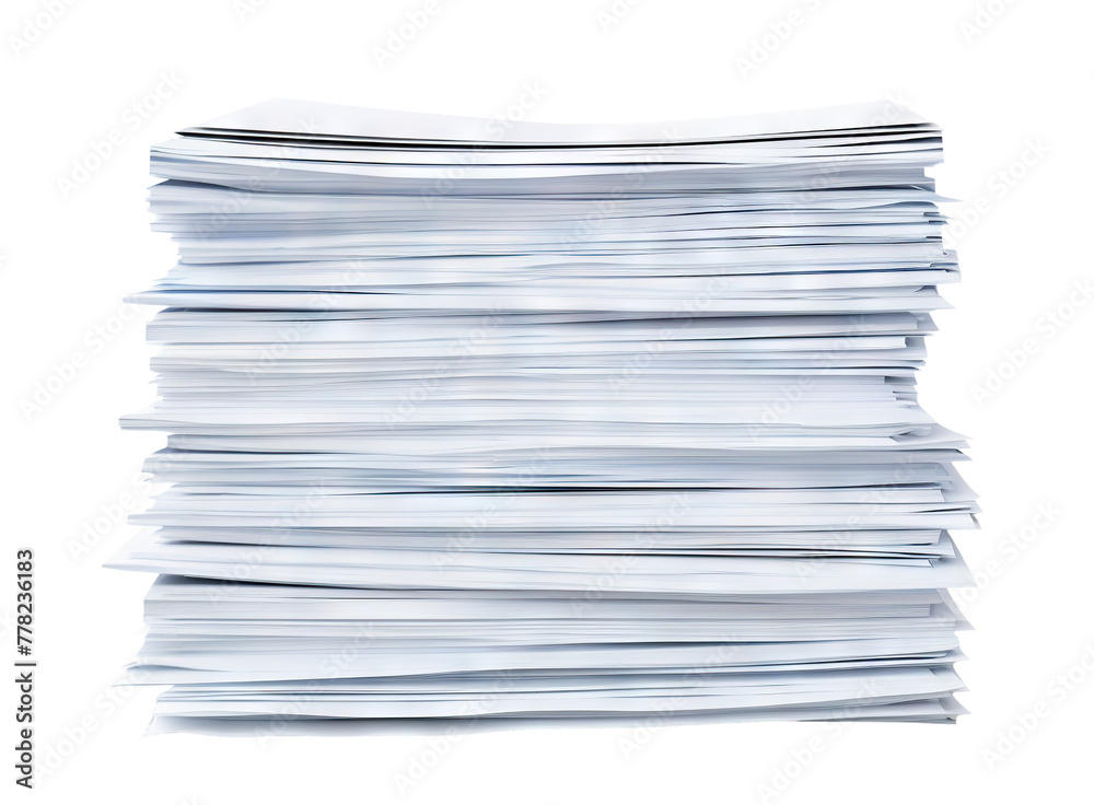 Towering stack of paperwork and files, cut out Towering stack of paperwork and files, cut out