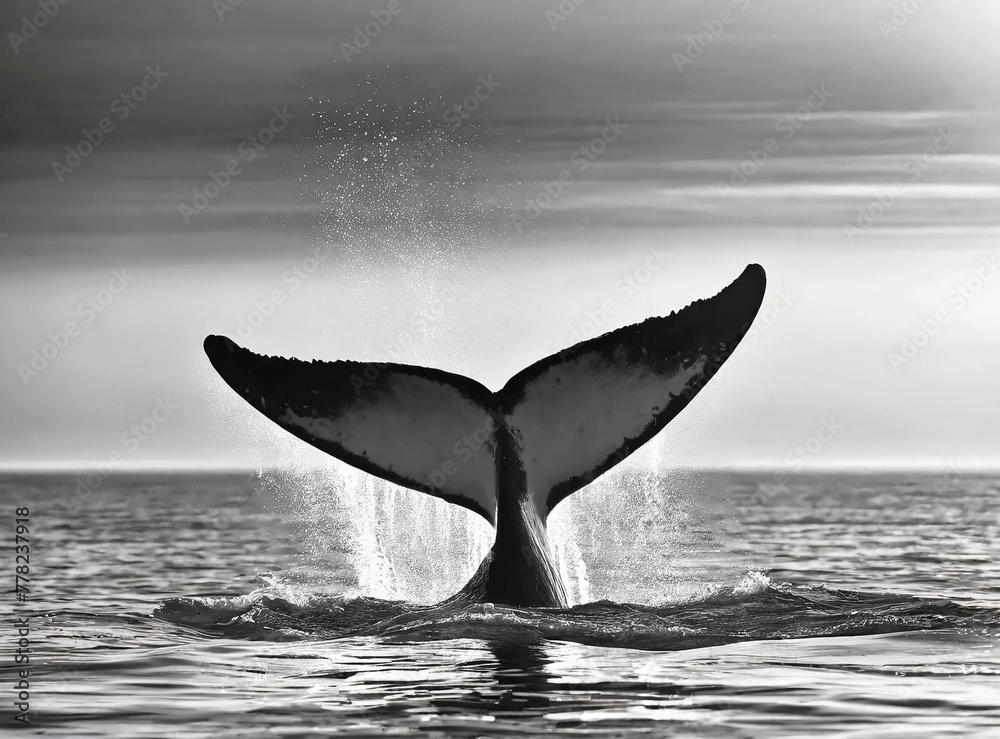 Fototapeta premium Tail of an orca coming out of the sea