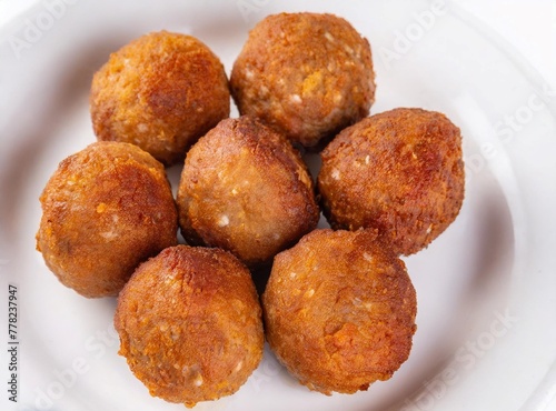Photography Breaded meatballs. Roman Traditional Food.