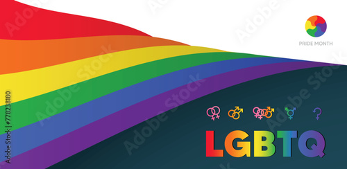 Curvy wave LGBTQ support social media banner or post template, greeting card or party invitation on pink background.