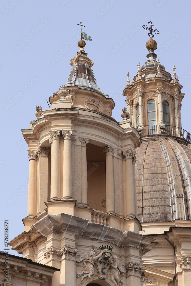Sant'Agnese in Agone Church Tower and Dome in Rome, Italy
