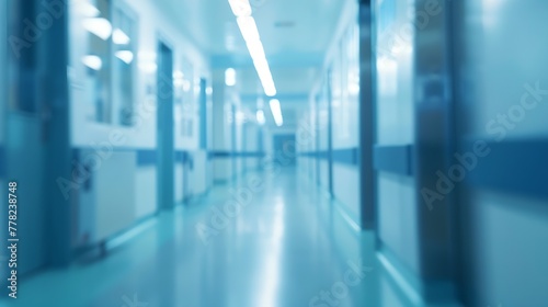Generative AI : blur background of modern hospital ICU corridor interior, medical and healthcare concept