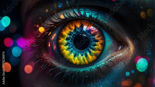 Here's a paragraph with the five SEO titles separated by commas:"Dive into the Beauty of Macro Eye Photography: Close-Up Views of Woman's Iris and Colorful Eyeballs