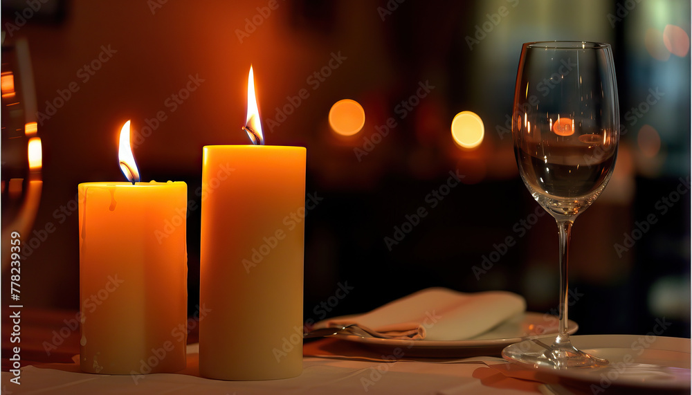 The flickering candlelight created a romantic ambiance for the dinner date The flickering candlelight created a romantic ambiance for the dinner date