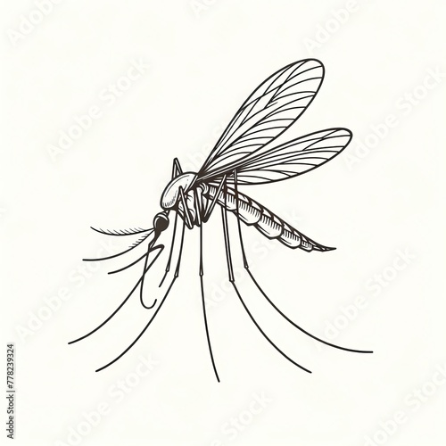 Sketch fly, mosquito, line art, isolated on white background, summer, spray, line art, silhuette, black and white illustration, ink © Mariia