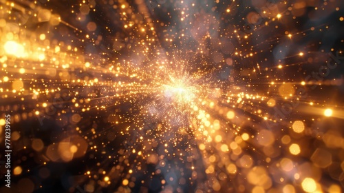Golden Particles Explosion in Abstract Background, To inspire awe and wonder, and evoke emotions of enlightenment and understanding through a dynamic