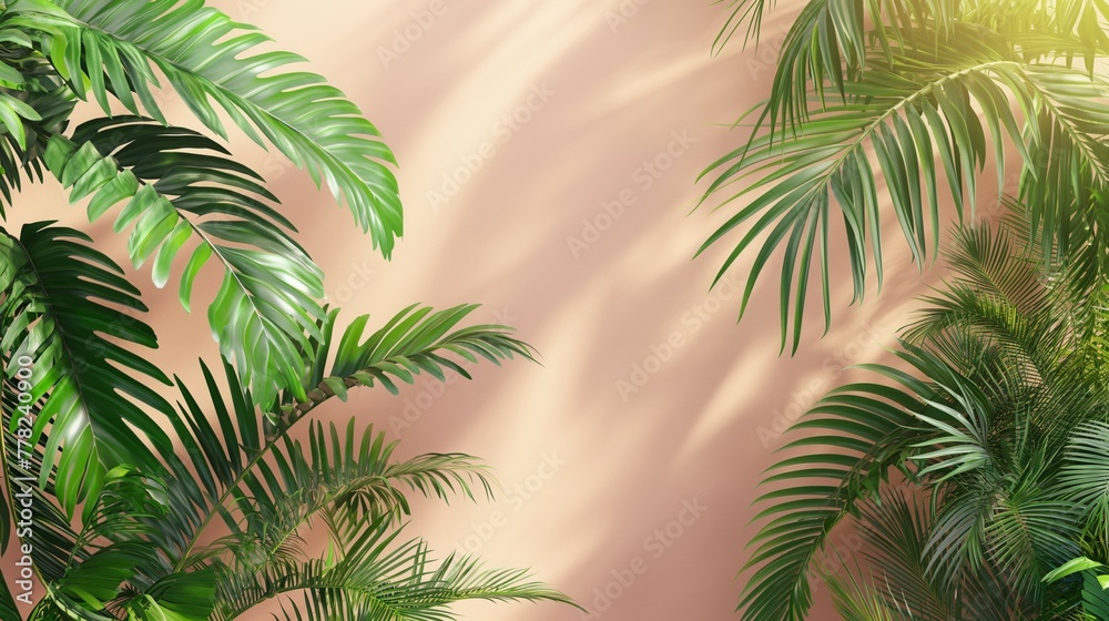 Fototapeta premium Leaves background for product display, light and shadow, 3d