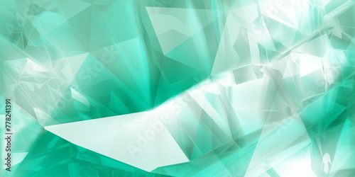 Abstract background of crystals in light turquoise colors with highlights on the facets and refracting of light