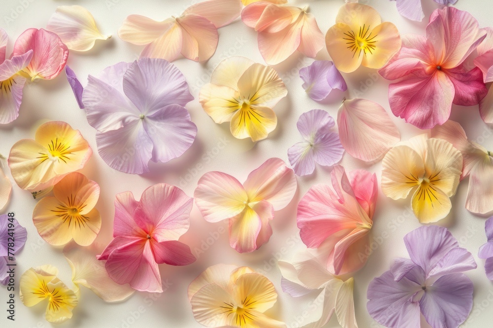 Colorful Stacked Pansies Background in Pink, Yellow and Purple Tones Colorful Stacked Pansies Background in Pink, Yellow and Purple Tones