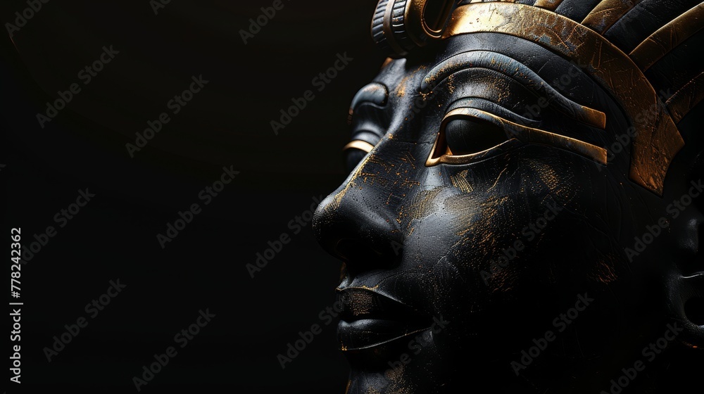 Ancient Egyptians Philosopher, very attractive face with black background. - obrazy, fototapety, plakaty 