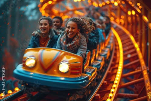 Amusement Park Roller Coaster Thrilling roller coaster ride at an amusement park