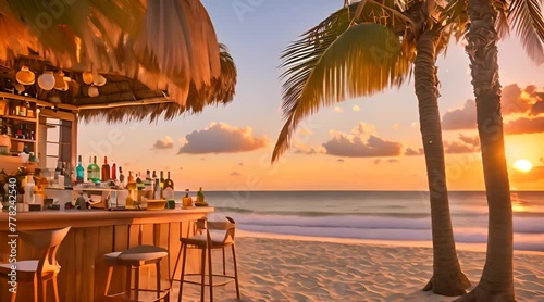 Tranquility on the Tideline, A Secluded Beach Bar at Dusk photo