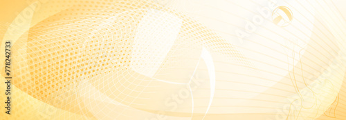 Volleyball themed background in yellow tones with abstract meshes, curves and dotted lines, with a female volleyball player hitting the ball