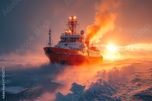 Arctic Icebreaker Ship Icebreaker ship navigating through icy waters in the Arctic © create